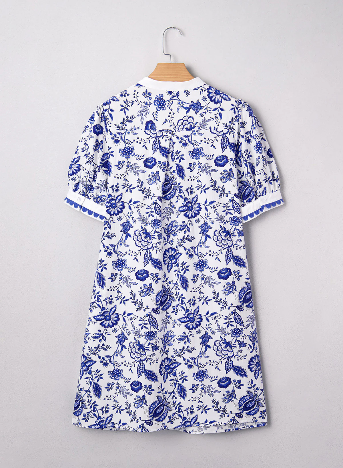Women's Floral Print V Neck Ricrac Trim Puff Sleeve Dress