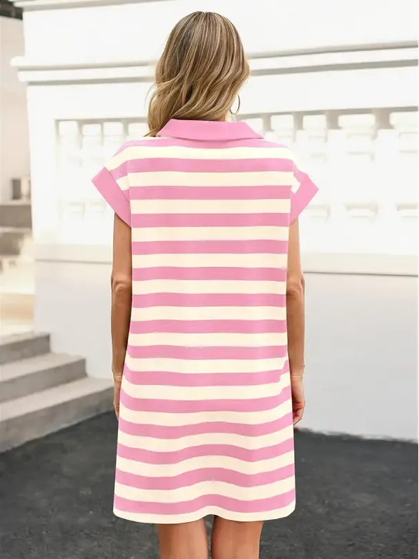 Women's V-neck Striped Short-sleeved Straight Dress(Buy 2 Free Shipping)