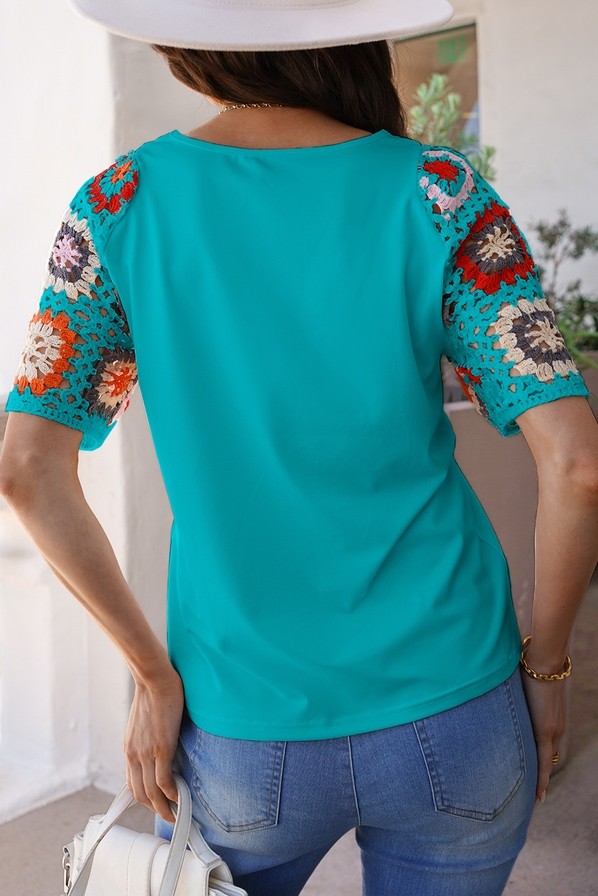 2025 New Floral Crochet Patchwork Round Neck Top(Buy 2 Free Shipping)