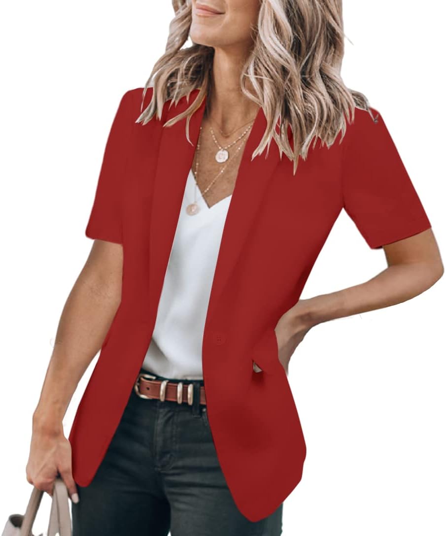 Women's Casual Single Button Short Sleeve Lapel Blazers Jacket