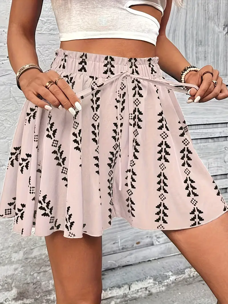 Women's Elastic Waist Ruffle Hem Bohemian Shorts