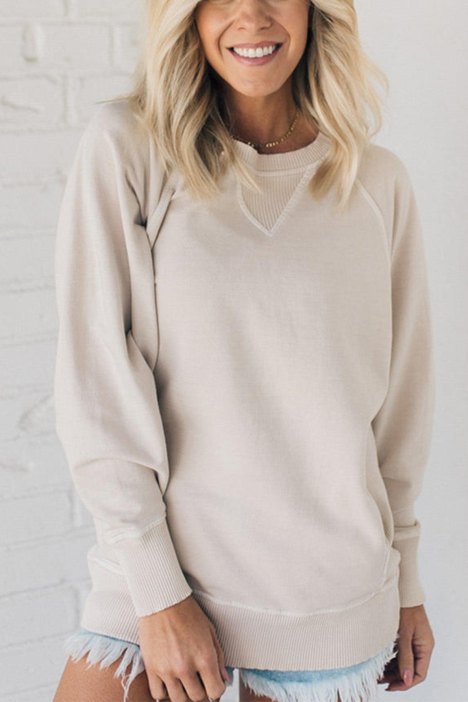 Ribbed Accent Pocketed Pullover