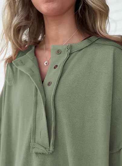 NEW🔥 Women's  Oversized T Shirts Casual Short Sleeve Henley Neck Tees(BUY 2 FREE SHIPPING)