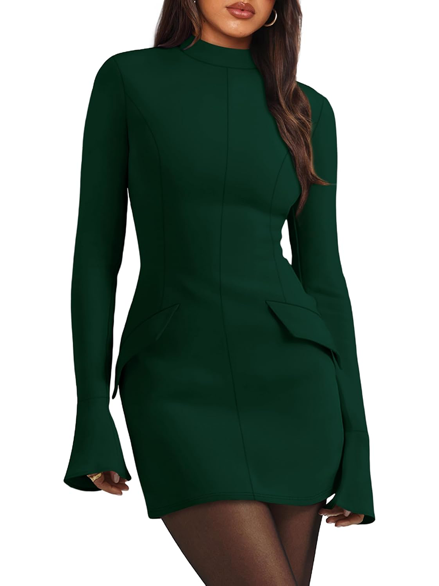 Women's Long Sleeve Mock Neck Dress Party Club Bodycon Mini Dresses