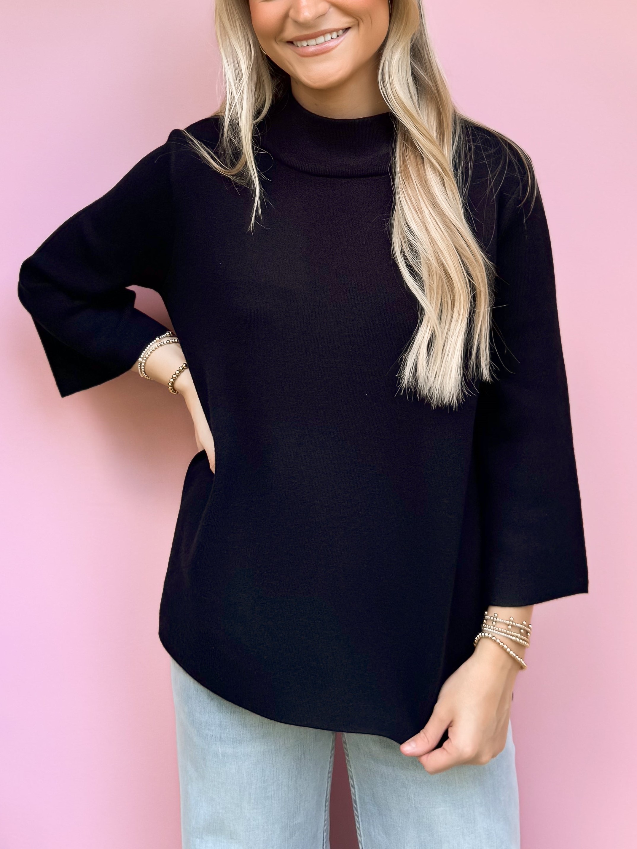 Super Soft Mock Neck Mid Sleeves Sweater