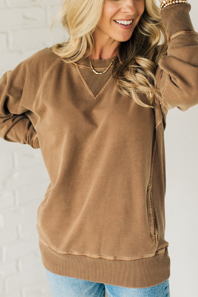 Ribbed Accent Pocketed Pullover
