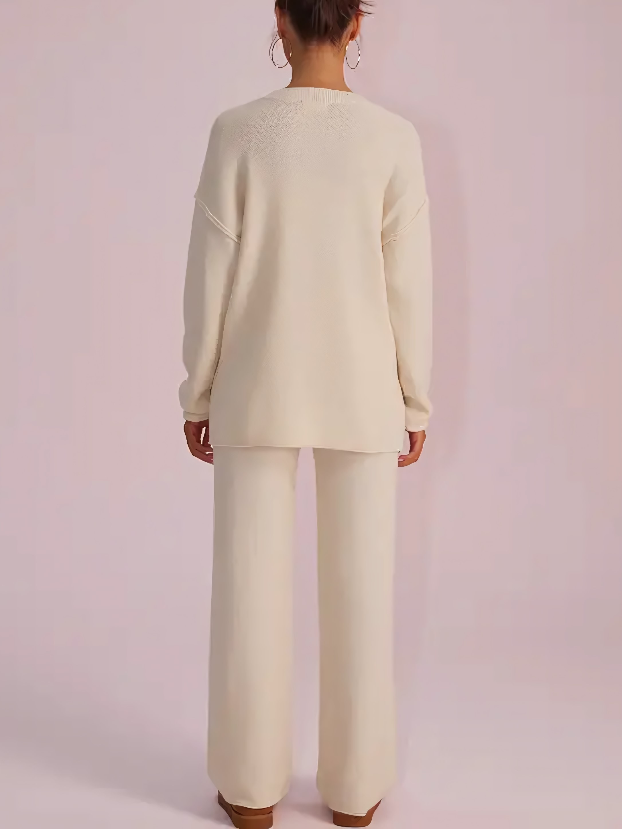 Women's Button Front Top & Wide Leg Pants Waffle Knit Lounge Set