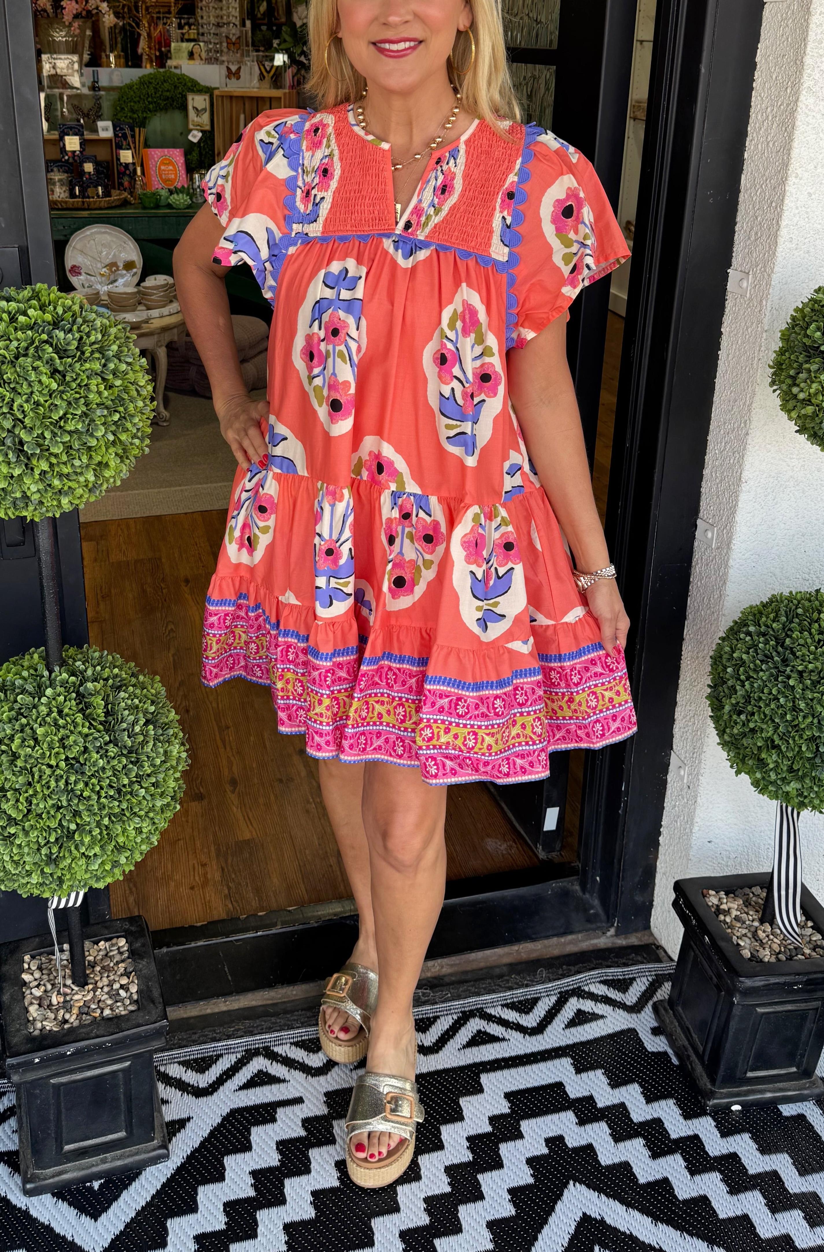 Women's V-neck Pleated Print Short Dress(Buy 2 Free Shipping)