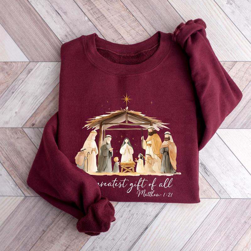 "The Greatest Gift of All" Nativity Scene Christmas Sweatshirt