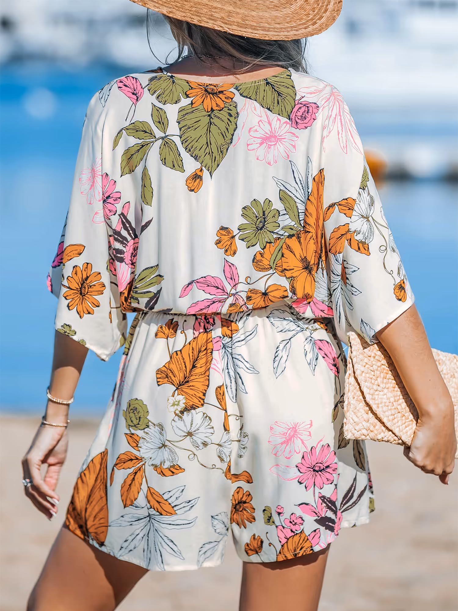 Women's Lace Up Print Romper Short Sleeves Jumpsuits Wide leg Outfit (buy 2 free shipping!!!)