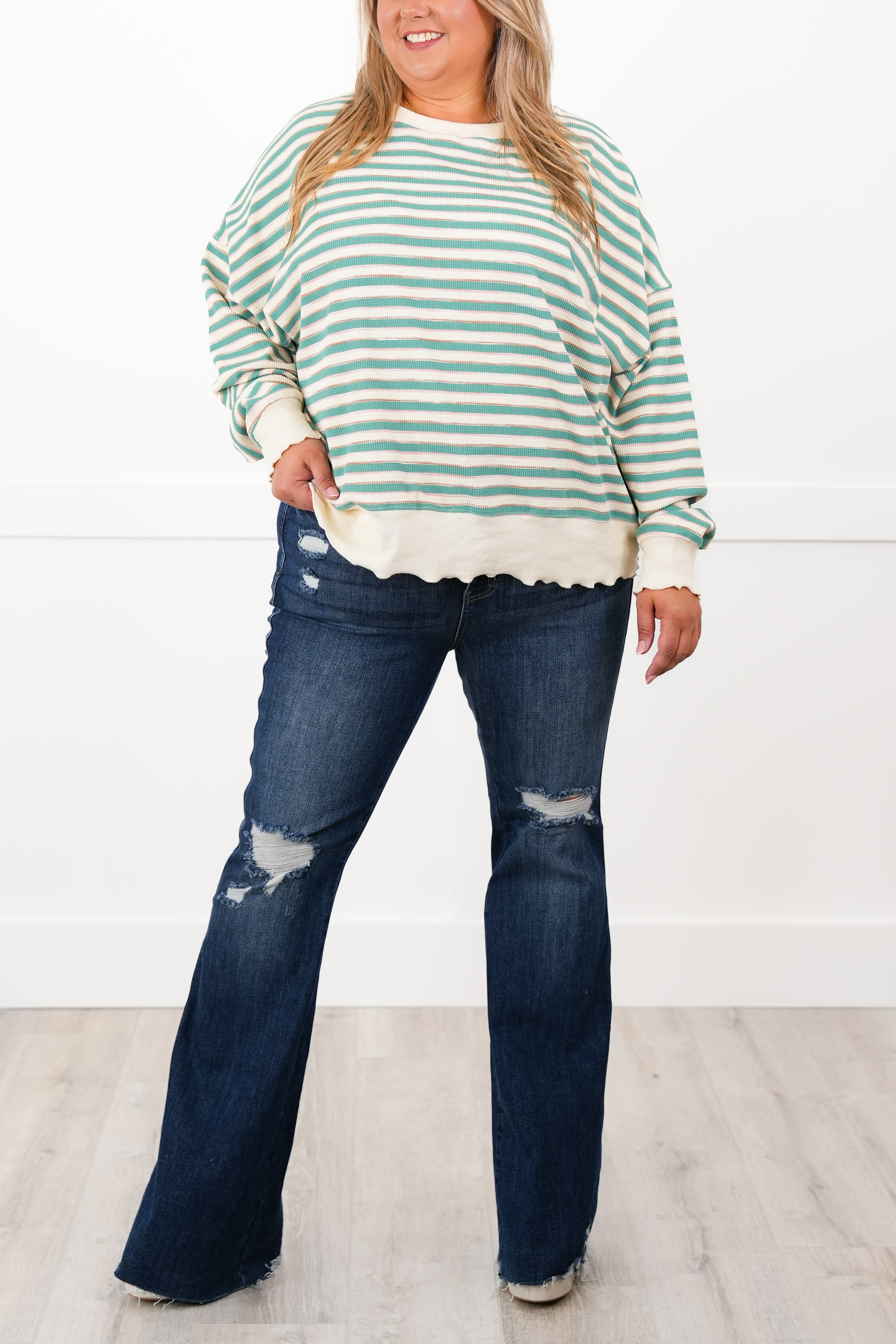 Oversized Stripe Knit Long Sleeve Top 
