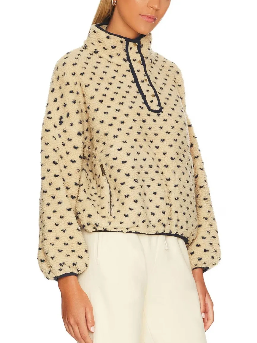 Women's Button-down Turtleneck Heart Sherpa Pullover