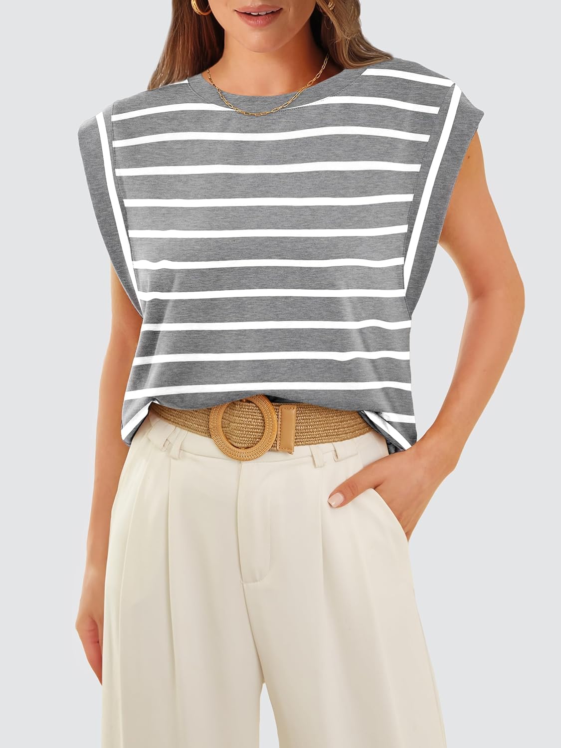 Women's Crewneck Cap Sleeve Casual Tank Basic Tee