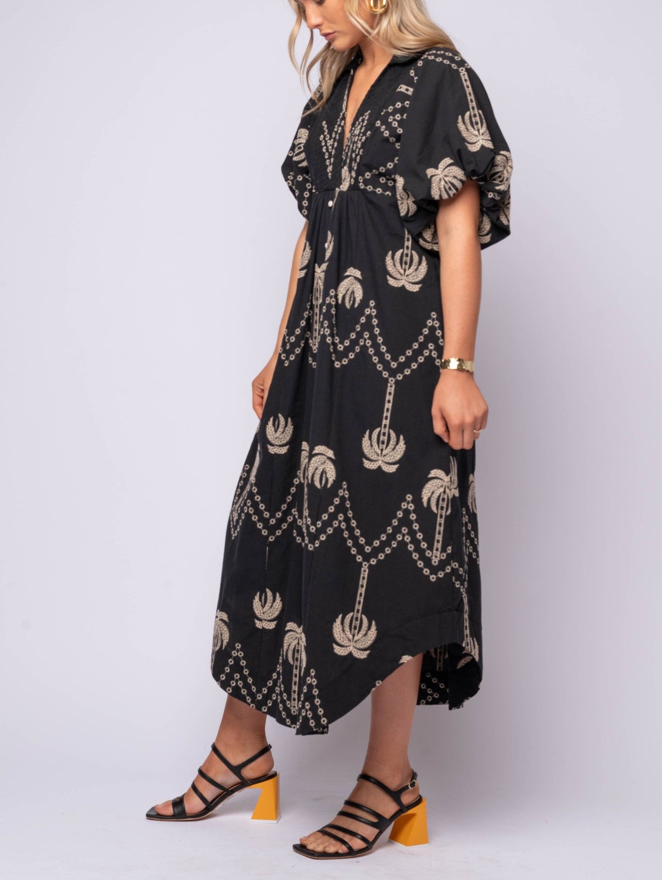 Oversized Textured V-Neck Palm Tree Print Dress (Buy 2 Free Shipping)