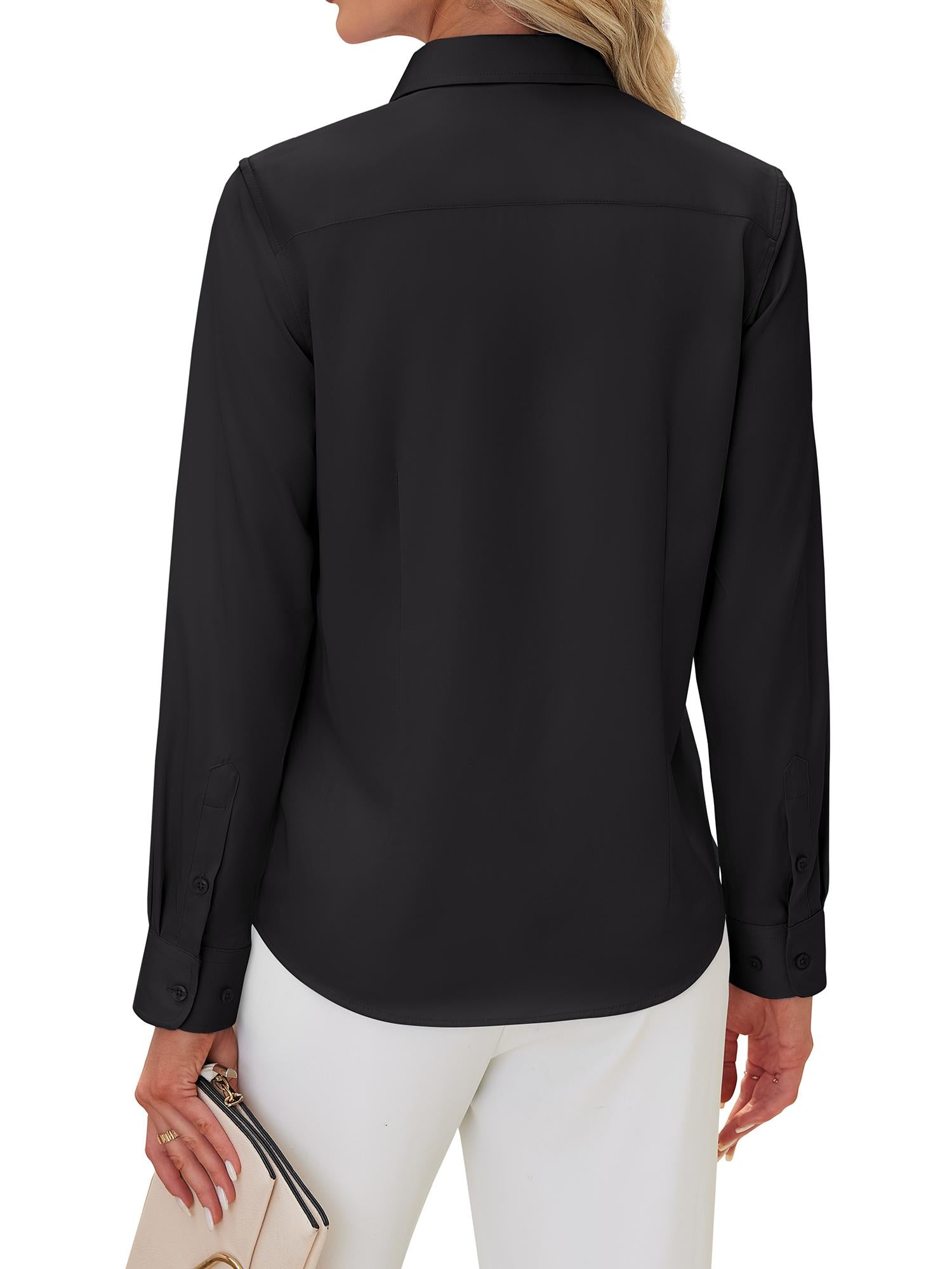 Women's Long Sleeve Button Down Shirts Wrinkle-Free Office Work Blouse