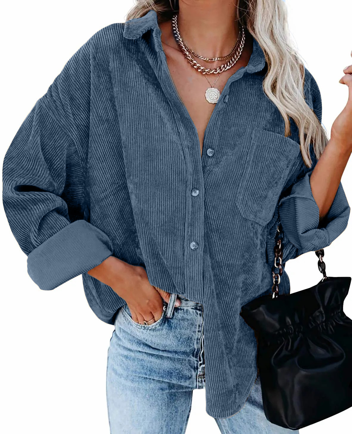 2024 New Autumn Oversized Long Sleeve Corduroy Button Down Shirt(BUY 2 FREE SHIPPING)