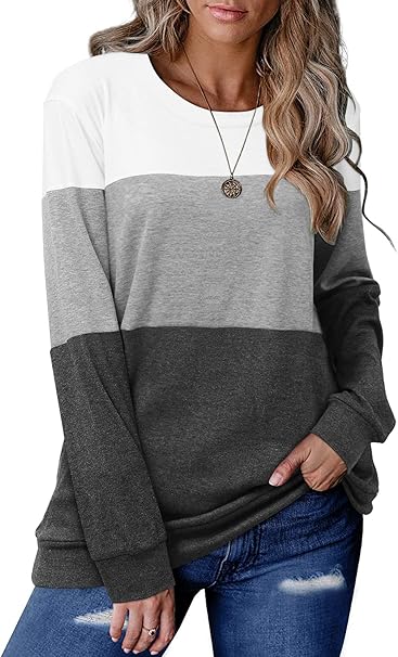 Women's Round Neck Colorblock Casual Top