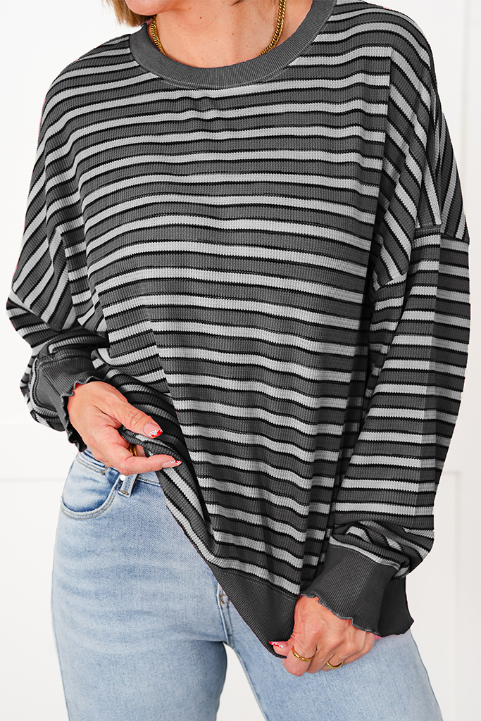 Oversized Stripe Knit Long Sleeve Top 