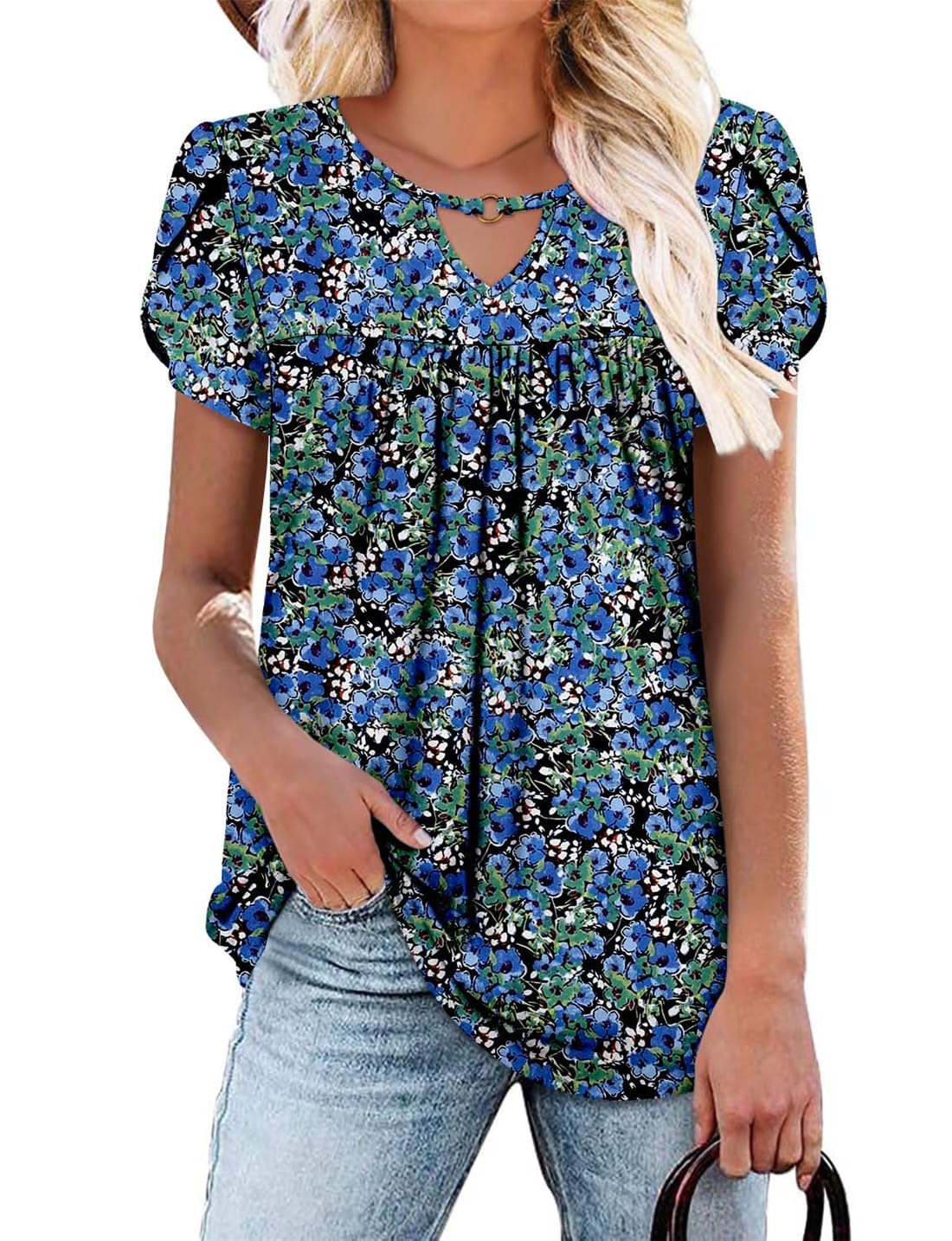 Keyhole Ring V-Neck Tunic Top (BUY 2 FREE SHIPPING)