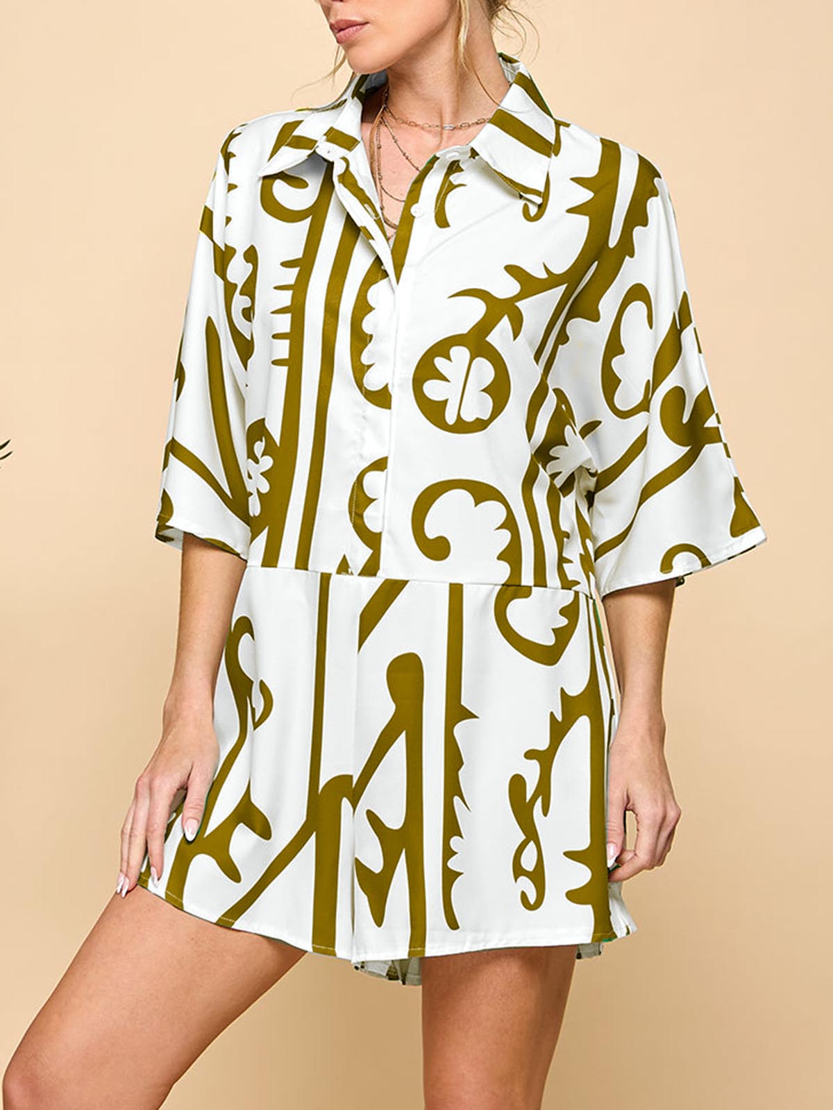 Women's Casual Printed Button-Up Jumpsuit with Pockets(BUY 2 FREE SHIPPING)