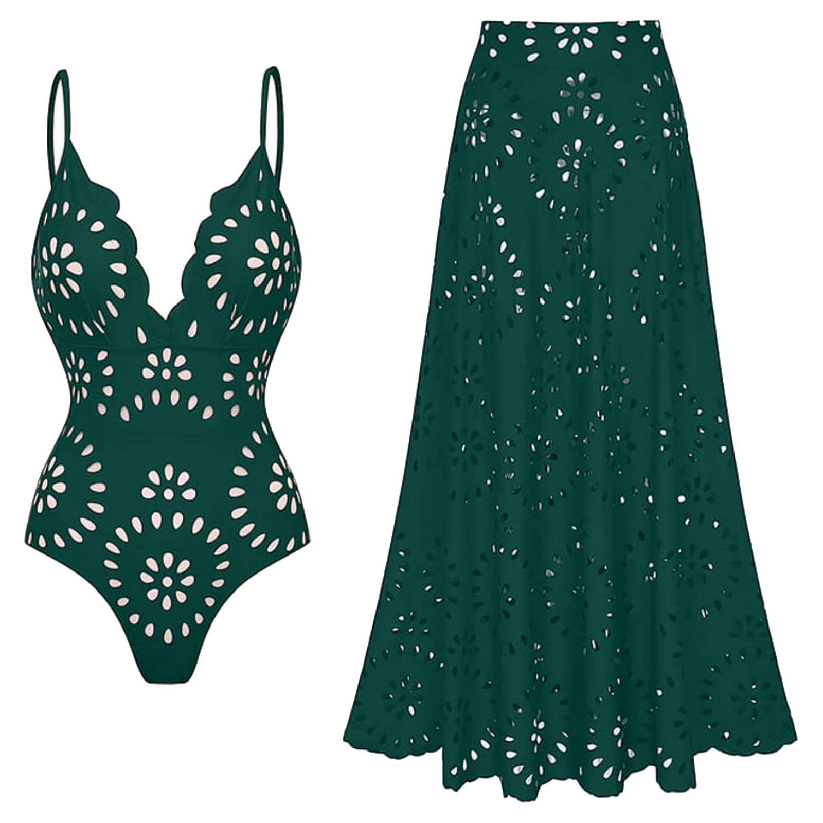 Women's One Piece Bathing Suit Petal Hollow V Neck Swimsuit and Skirt(BUY 2 FREE SHIPPING)