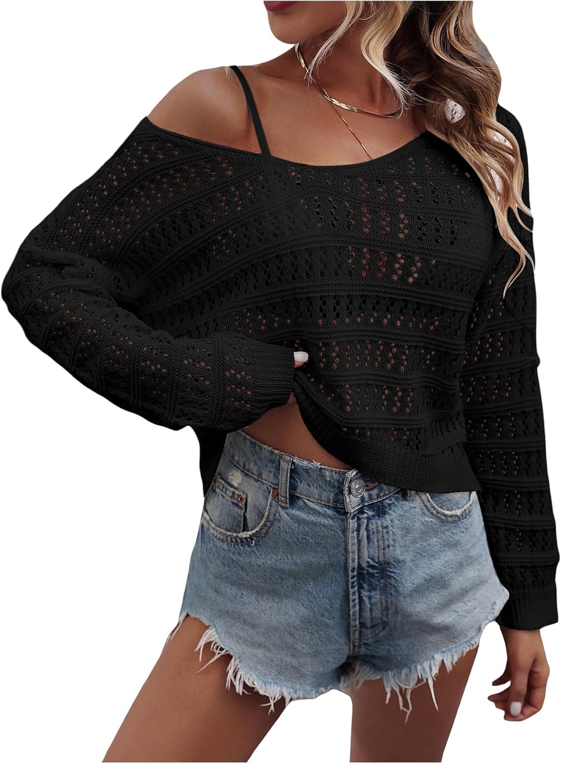 Hollow Knit Drop-Shoulder Sweater Top (Buy 2 Free Shipping!!!)