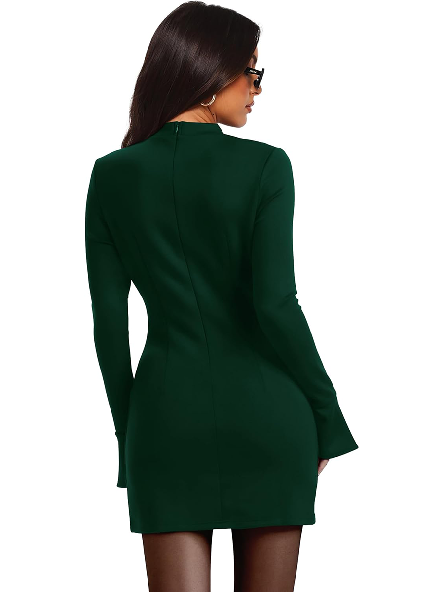 Women's Long Sleeve Mock Neck Dress Party Club Bodycon Mini Dresses