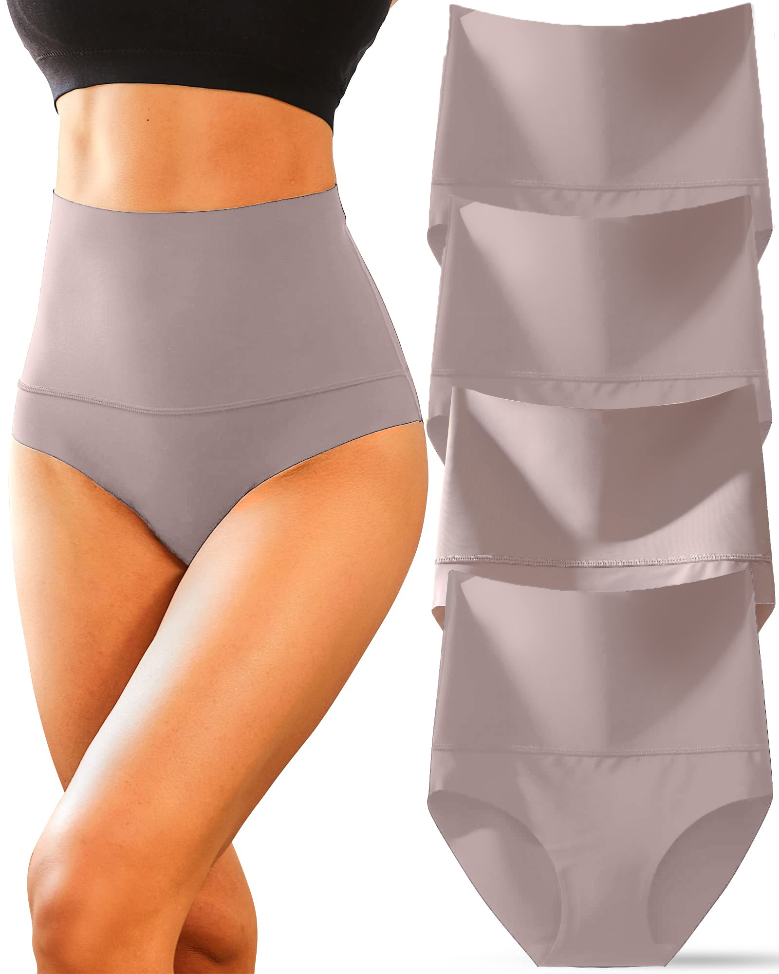  Women's High Waisted Nylon Brief No Show Tummy Control Underwear