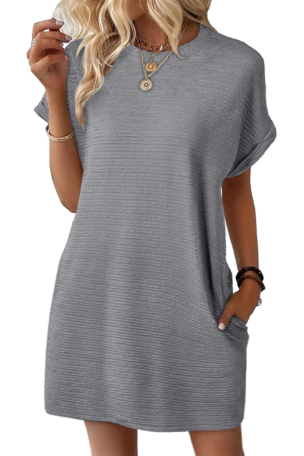 Women's Crewneck Short Sleeve Textured Mini Dress Casual Beach Vacation Dresses