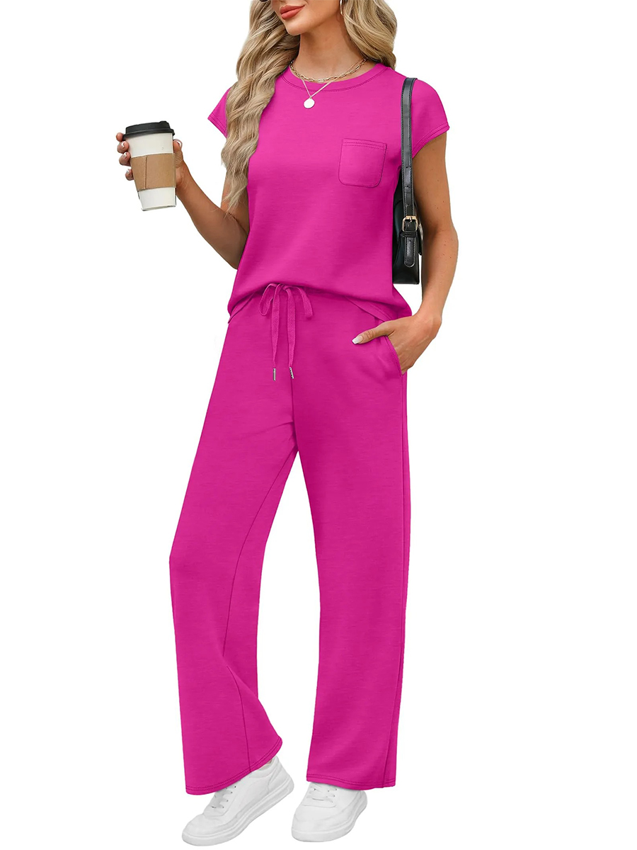 HOT SALE Women's Casual Summer Travel Vacation Outfits Cap Sleeve Lounge Set