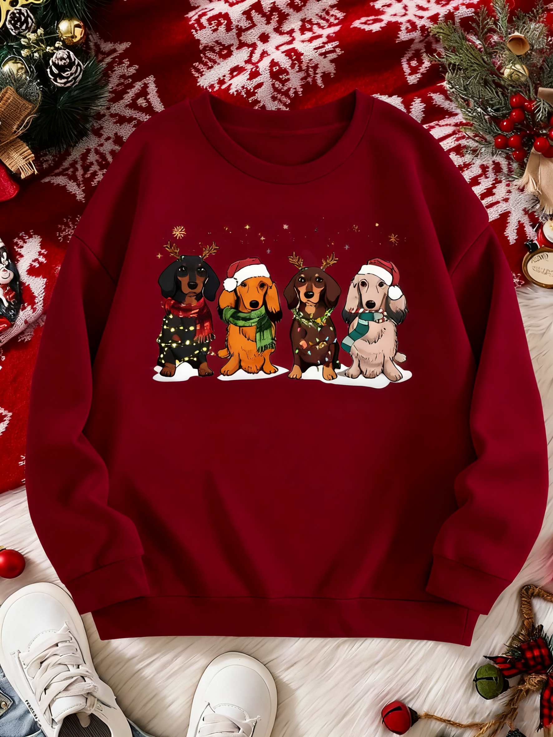 Cute Dachshund Christmas Sweatshirt, Dog Lover Shirt