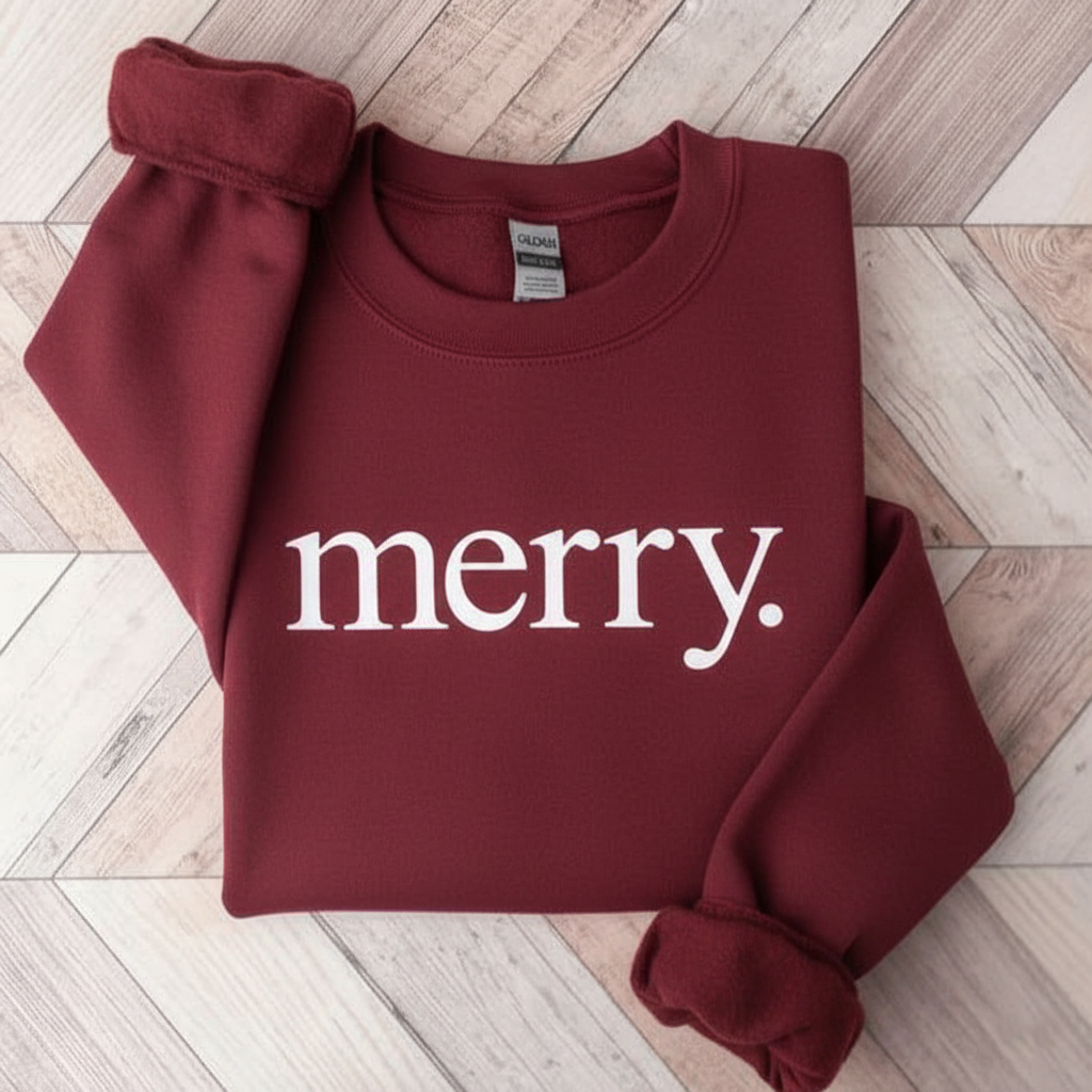 "merry." Crewneck Minimalist Christmas Sweatshirt