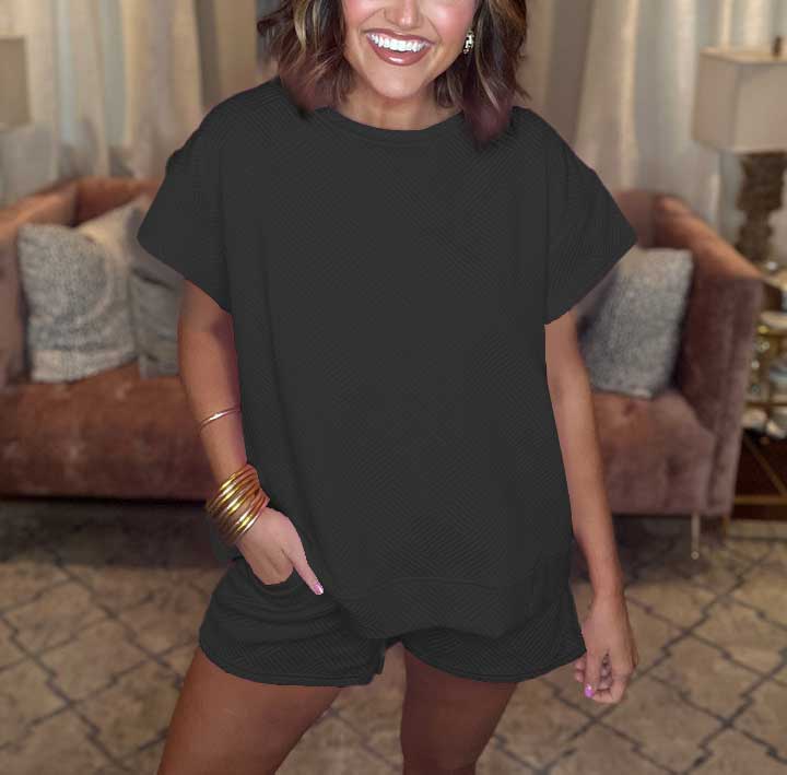 2024 Women's Solid Textured Drawstring Shorts Set(Buy 2 Free Shipping)