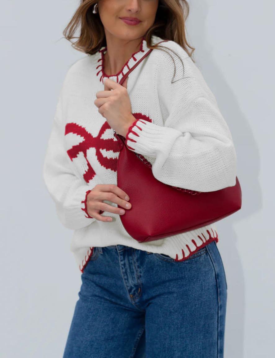 Bow Crew Neck Knitted Sweater Pullover (Buy 2 Free Shipping)