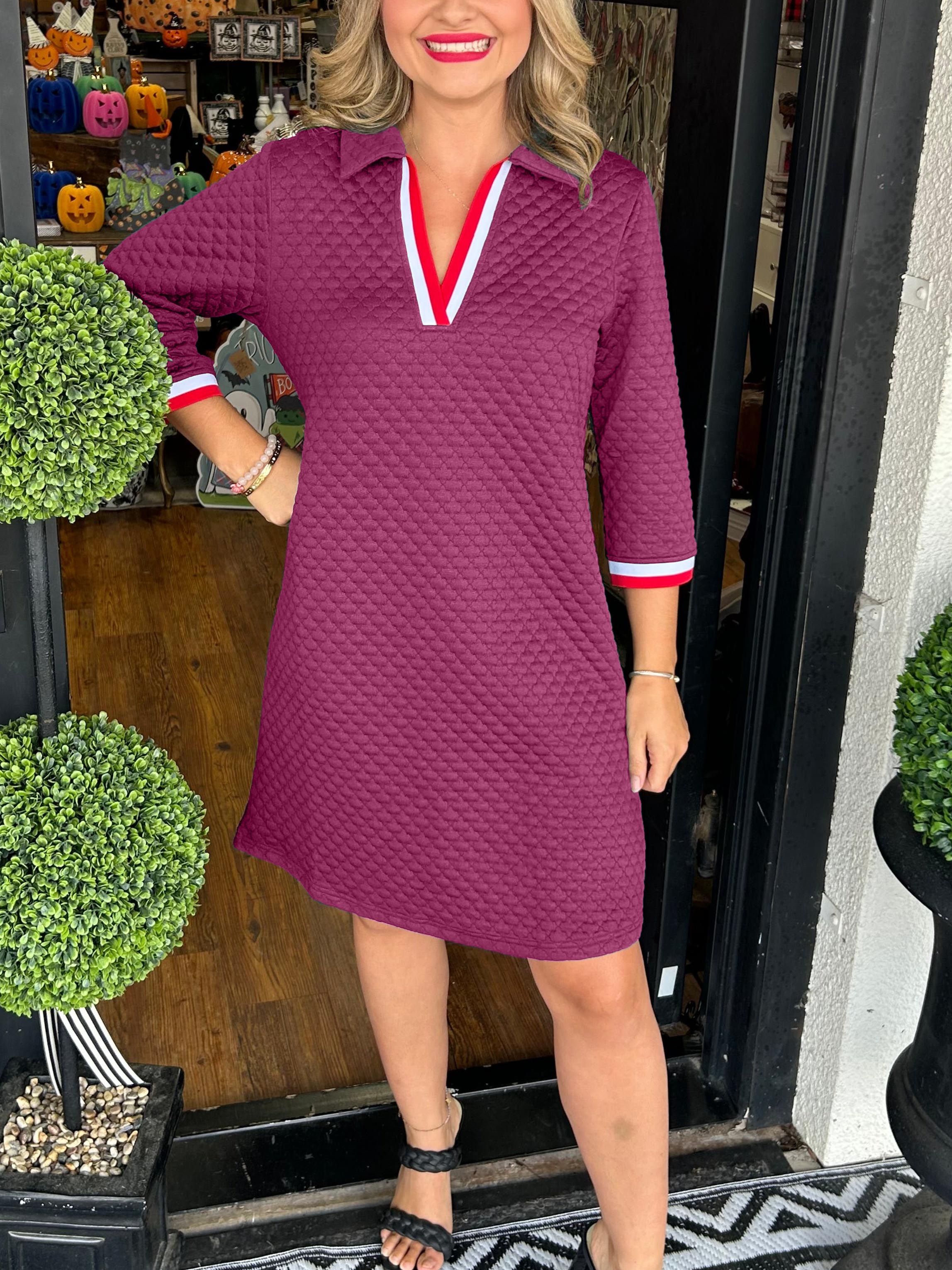 Textured Contrasting V-neck Dress (Buy 2 Free Shipping)