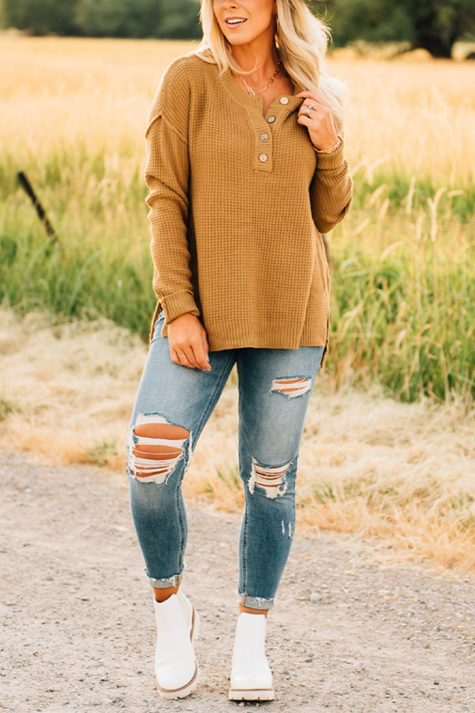 Henley Waffle Knit Sweater