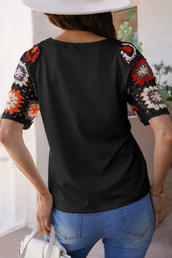 2025 New Floral Crochet Patchwork Round Neck Top(Buy 2 Free Shipping)