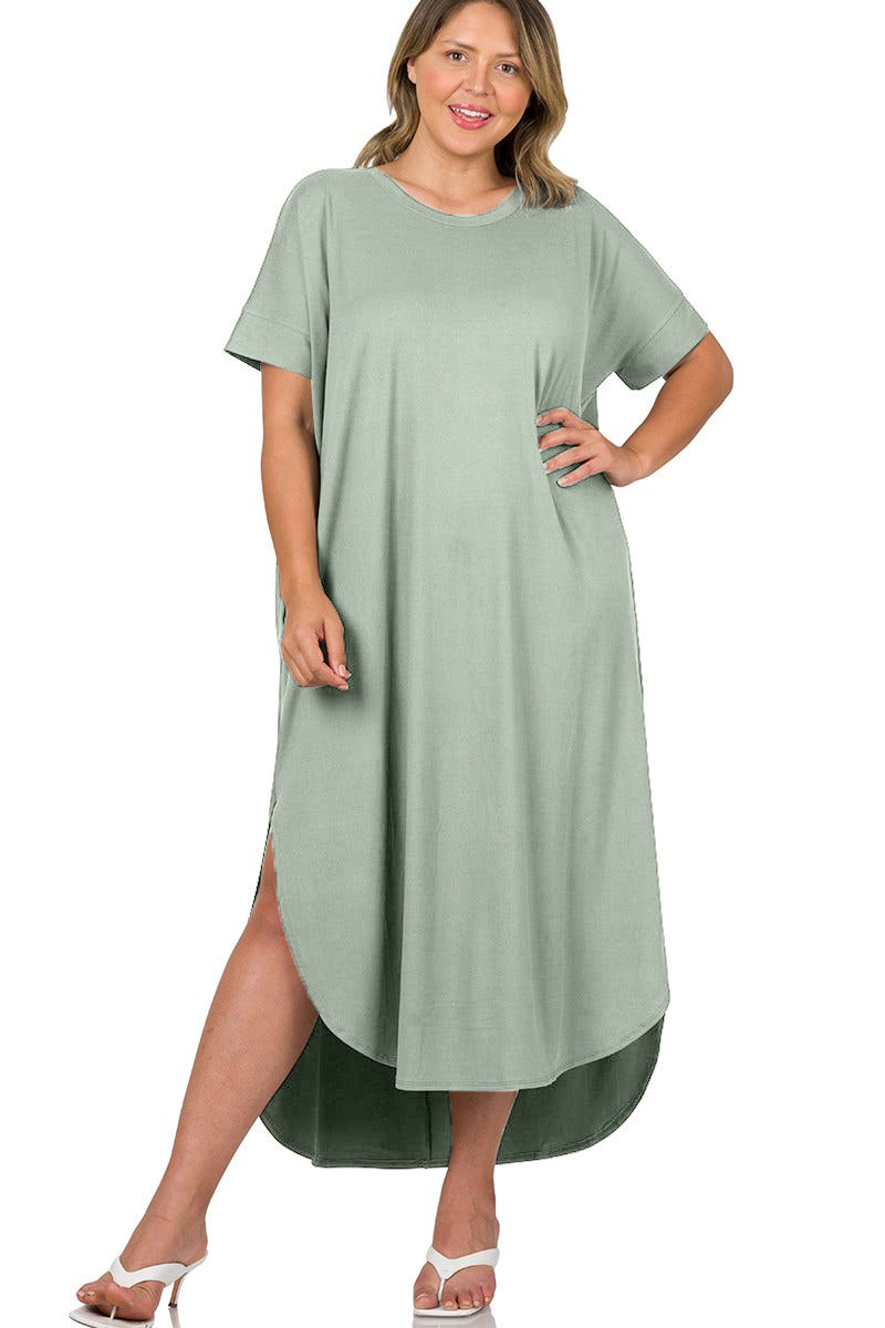 HOT SALE Round Neck Short Sleeve Side Slits Maxi Dress (Buy 2 Free Shipping)
