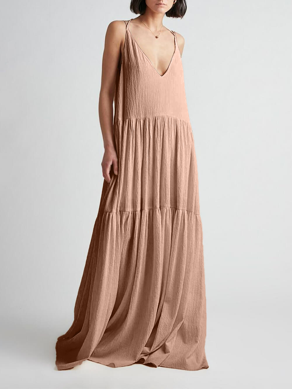 Elegant Resort Deep V-Neckline Strappy Maxi Dress