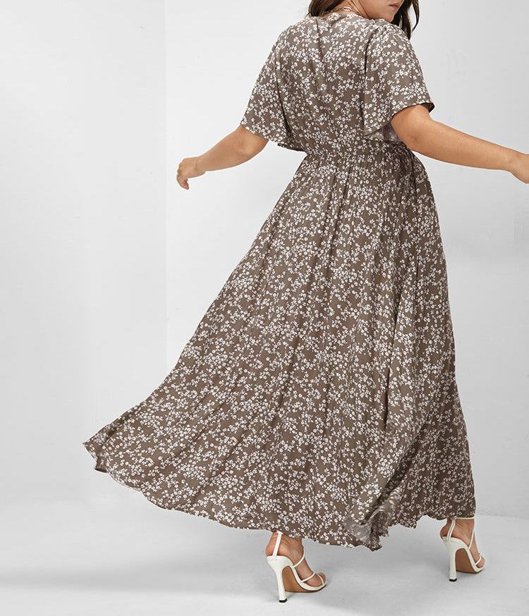 Flutter Sleeve Ditsy Floral Split Maxi Dress