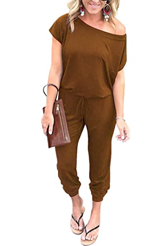 Women's  Off Shoulder Elastic Waist Stretchy Long Romper Jumpsuit