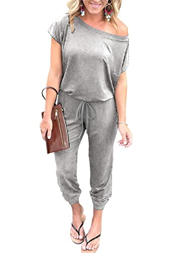 Women's  Off Shoulder Elastic Waist Stretchy Long Romper Jumpsuit