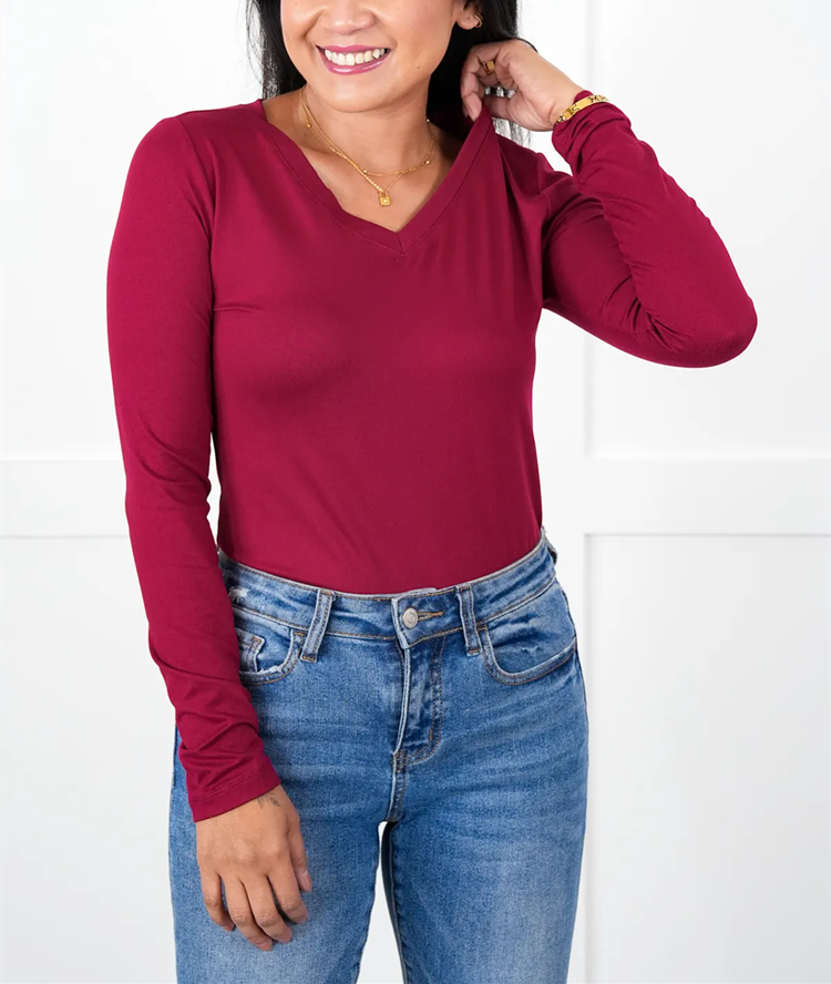 Microfiber Long Sleeve V-Neck Tee (Multiple Colors)