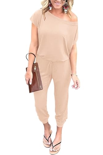 Women's  Off Shoulder Elastic Waist Stretchy Long Romper Jumpsuit