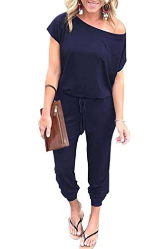 Women's  Off Shoulder Elastic Waist Stretchy Long Romper Jumpsuit