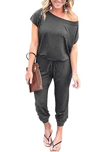 Women's  Off Shoulder Elastic Waist Stretchy Long Romper Jumpsuit