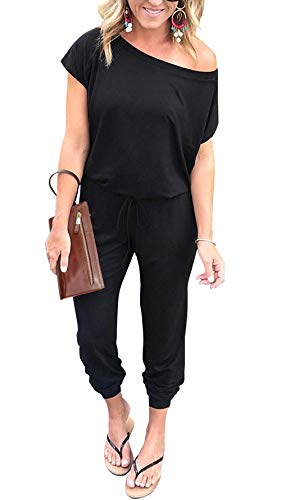 Women's  Off Shoulder Elastic Waist Stretchy Long Romper Jumpsuit
