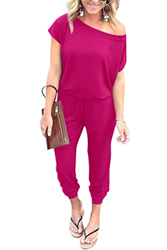 Women's  Off Shoulder Elastic Waist Stretchy Long Romper Jumpsuit