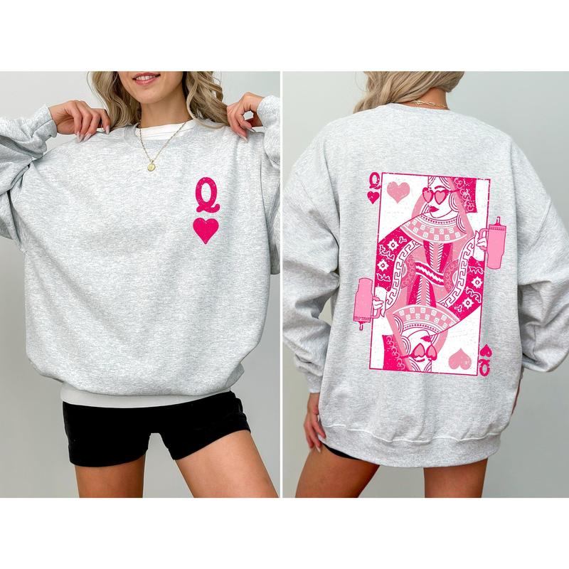 Queen of Hearts Double-Sided Print Valentines Sweatshirt