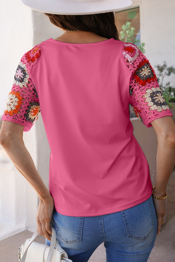 2025 New Floral Crochet Patchwork Round Neck Top(Buy 2 Free Shipping)